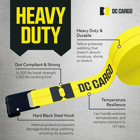 Dc Cargo 4 in.x30' Winch Strap with Flat Hook, Yellow, 360PK 430YWSFH-360